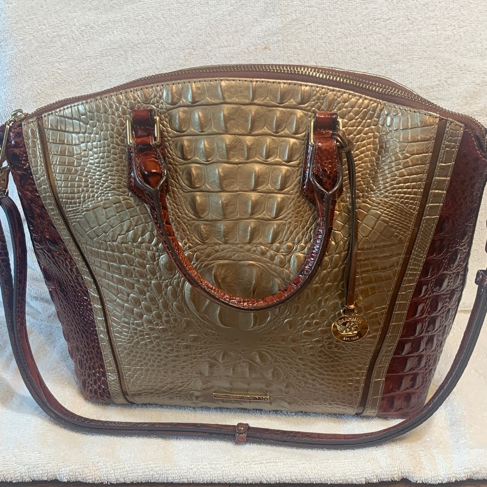 Gold and Brown Croc-Embossed Women’s Satchel